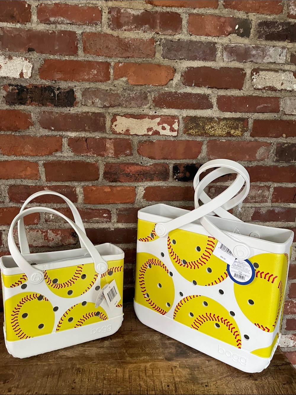 BOGG BAG Yellow Softball Print Tote with White Trim